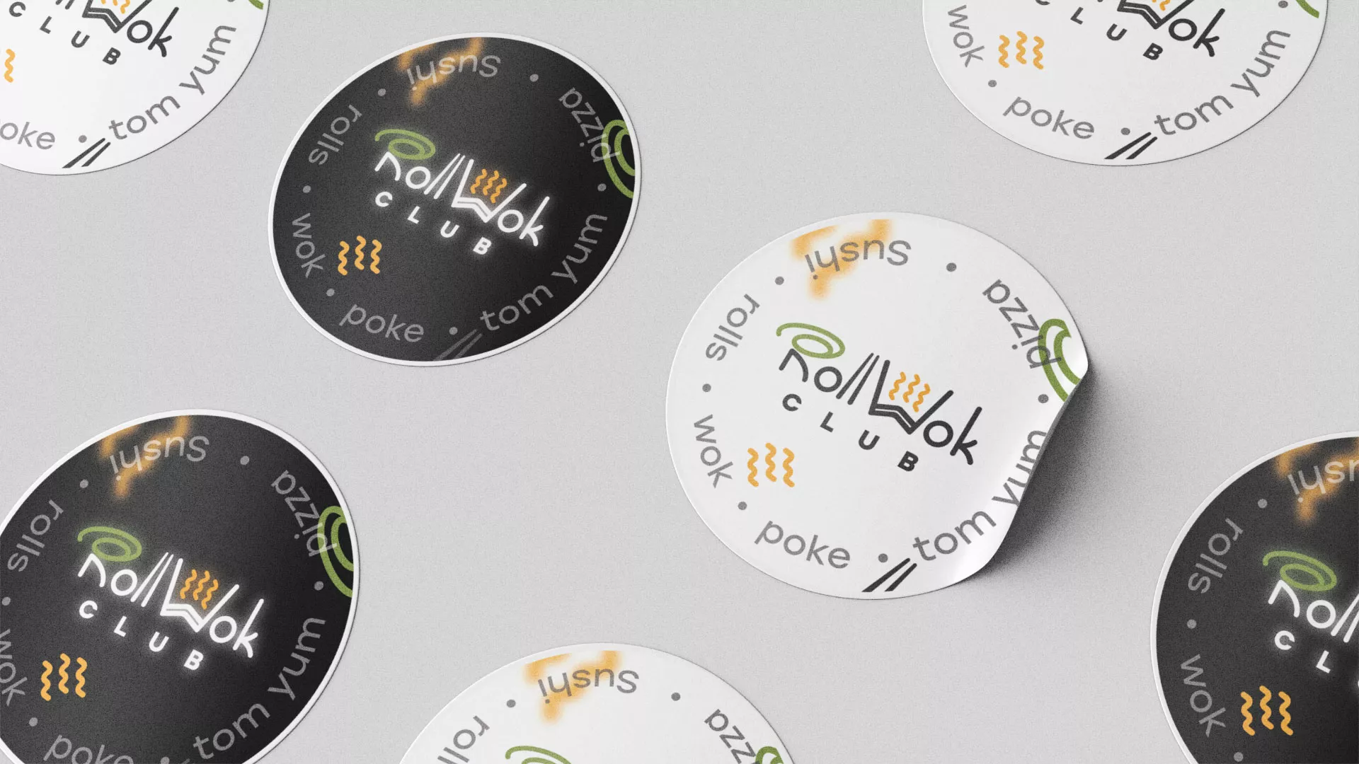 Разработка наклеек для суши-бара «Roll Wok Club» в Железногорске-Илимском