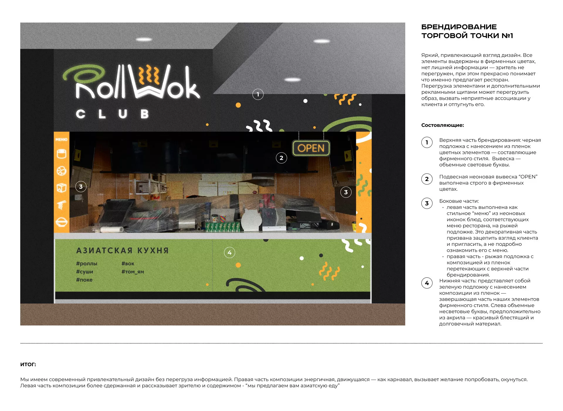 Брендирование торговых точек суши-бара «Roll Wok Club» в Железногорске-Илимском